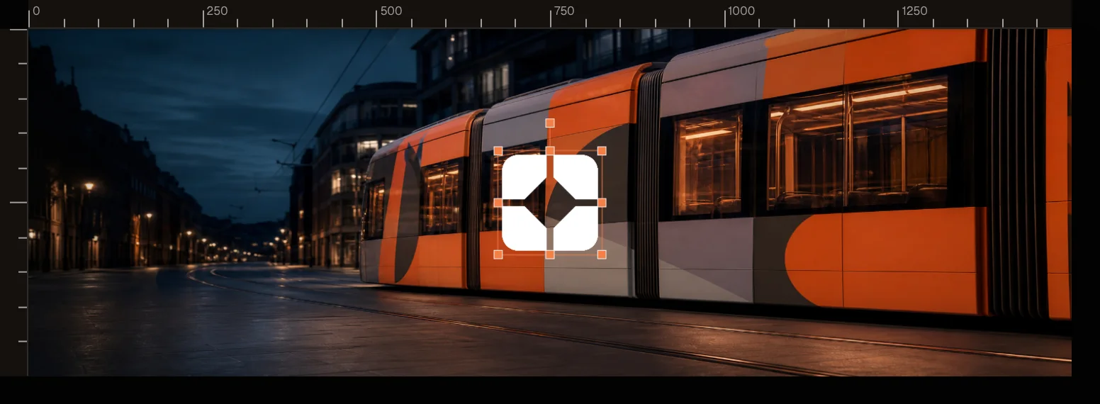Image Editor canvas with a selected logo over a photo