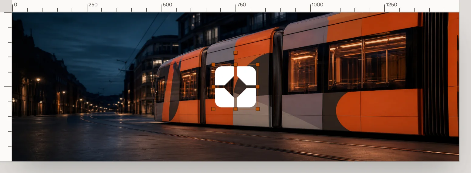 Image Editor canvas with a selected logo over a photo