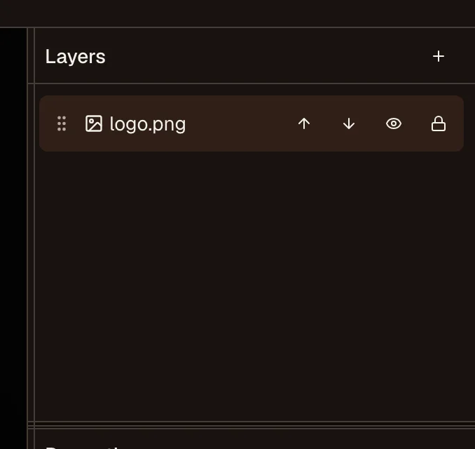 Layers panel with an image layer and reorder, hide, and lock controls