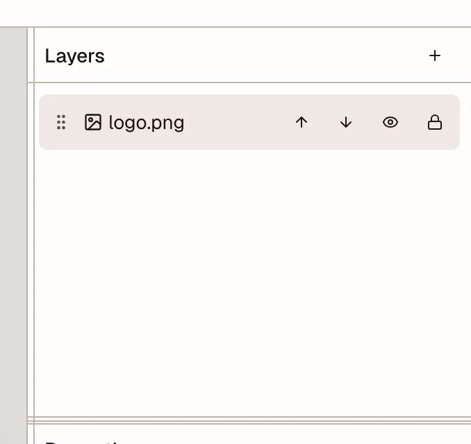 Layers panel with an image layer and reorder, hide, and lock controls