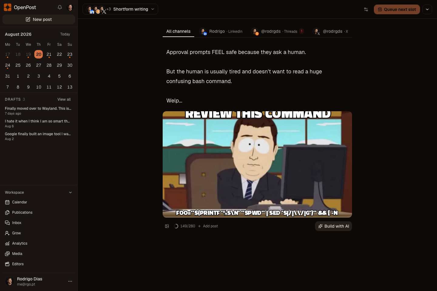 OpenPost main dashboard